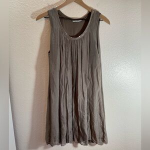 Angela Mara 100% Silk Fully Lined Taupe Colored Sequin Collar Tank Dress Size S